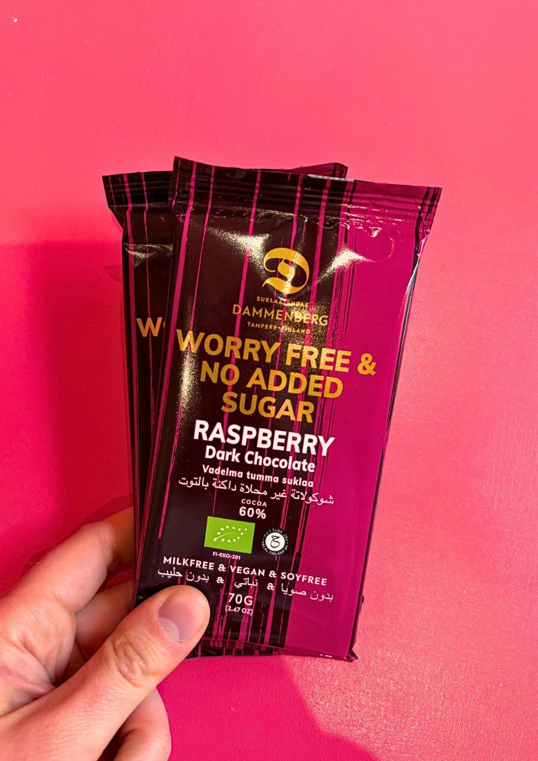 Dammenberg Worry Free & No Added Sugar Raspberry Dark Chocolate 60 %
