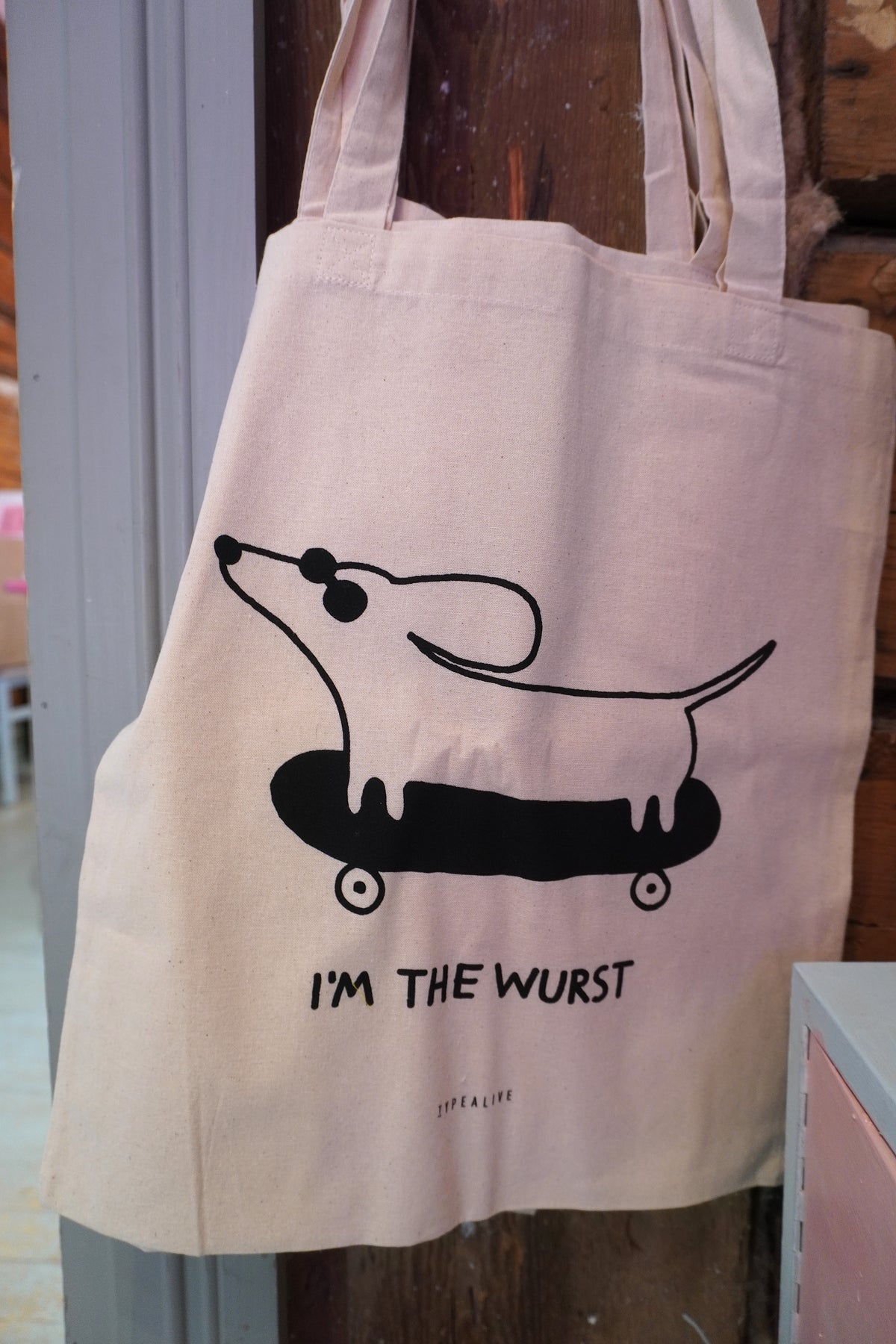 Mäyräkoira kangaskassi "I'm the wurst"